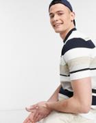River Island Striped T-shirt In Stone & Navy-neutral