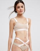 Asos Elastic Trim Strappy Back Crop Bikini Top - Beige