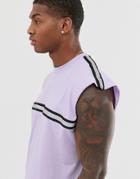 Asos Design Oversized Longline Sleeveless T-shirt With Reflective Tape In Lilac-purple