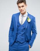 Asos Wedding Skinny Suit Jacket In Blue Micro Texture - Blue