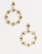 Asos Design Earrings With Black Jewel Studded Diamond Shapes In Gold Tone