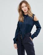 Gestuz Tessa Satin Cold Shoulder Blouse - Navy