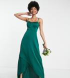 Tfnc Tall Bridesmaid Satin Cami Dress In Emerald Green