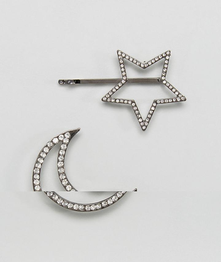 New Look Star & Moon Hair Slides Pack - Silver