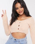 Asos Design Crop Cardigan In Textured Yarn In Pink