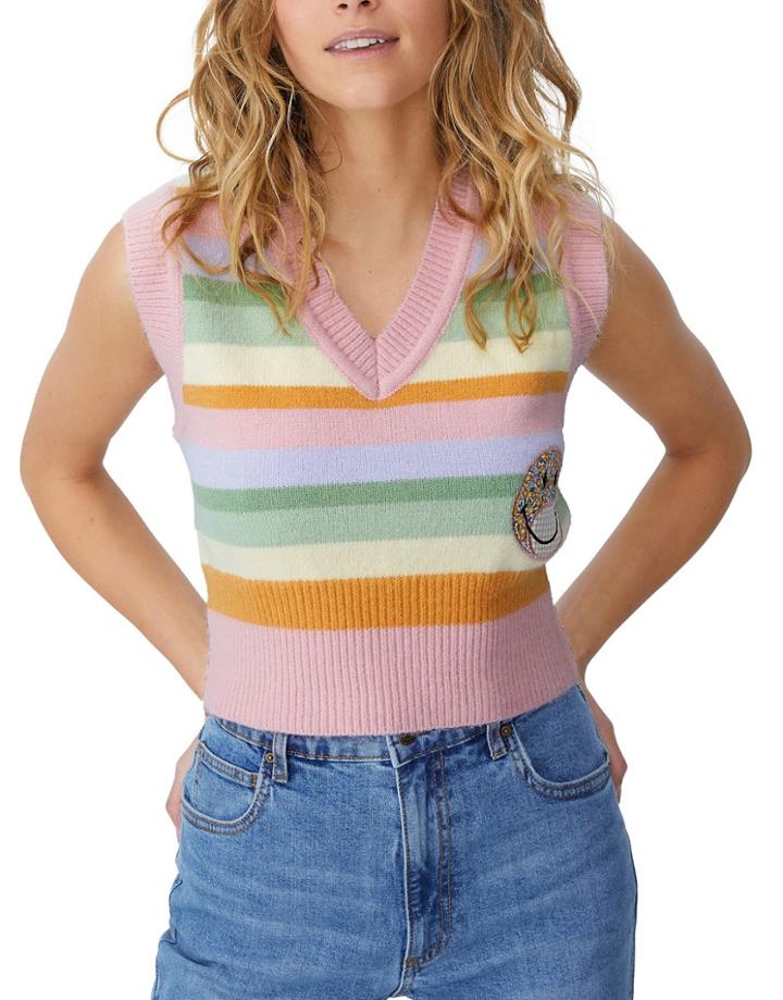 Cotton: On Color Block Knit Sweater Vest In Multi