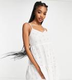 Topshop Tall Broderie Tiered Mini Beach Dress In White