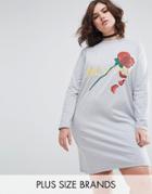 Pink Clove Long Sleeved Placement Print T-shirt Dress - Black