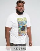 Asos Plus Longline Nirvana Relaxed Band T-shirt With Floral Text Print - White