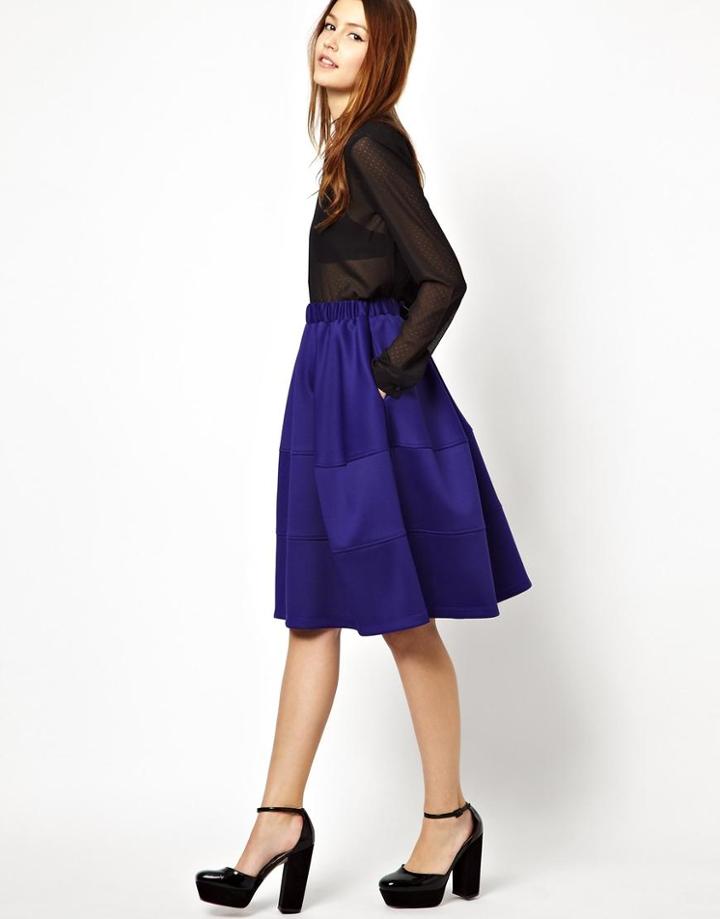 Asos Full Midi Skirt With Tiered Seam Detail | LookMazing