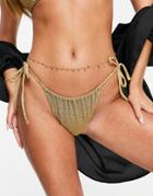 Asos Design Mix And Match Channel Tie Side Bikini Bottom In Gold Glitter