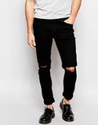 Hoxton Denim Black Skinny Knee Slit Jean - Black