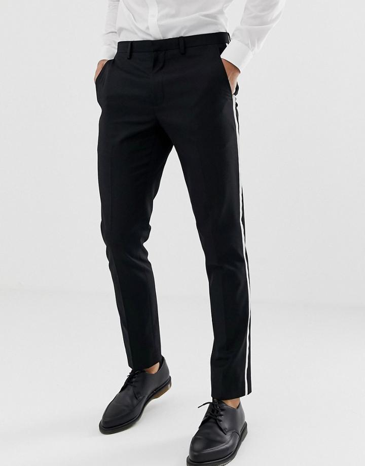 Burton Menswear Tuxedo Suit Pants With Tipping In White