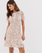 French Connection Chante Lace Embellished Lace Mini Dress-pink