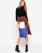 Asos Suede Wrap Pencil Skirt In Color Block - Brown