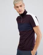 Asos T-shirt With Zip Neck And Panels - Purple