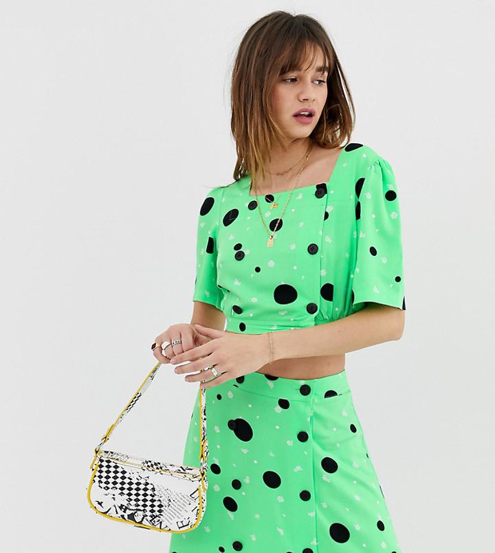 Reclaimed Vintage Inspired Two-piece Tea Top With Button Front In Spot Ditsy Print - Green