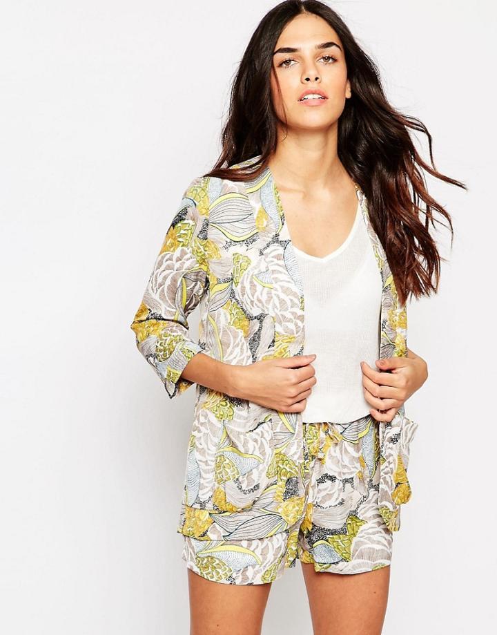 Hazel Tropical Print Kimono - Stone