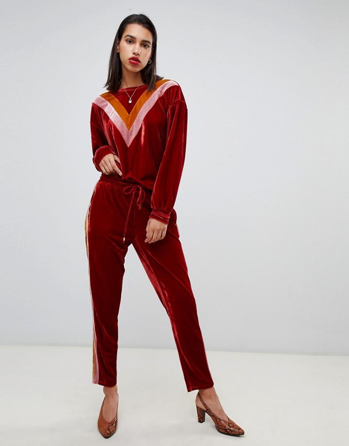 Sofie Schnoor Velvet Pants With Contrast Side Stripe - Red