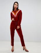 Sofie Schnoor Velvet Pants With Contrast Side Stripe - Red