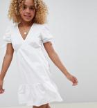 Asos Design Petite Tiered Cotton Smock Dress - White