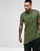 Asos Super Longline T-shirt With Hanky Side Hem In Khaki - Khaki