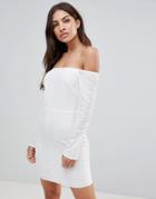 The English Factory Long Sleeve Off Shoulder Embroidered Dress - White