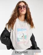 Reclaimed Vintage Inspired Sweatshirt With Ski Scene Print-gray