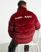 Karl Kani Faux Fur Puffer Jacket In Burgundy-red