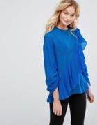 Mango Ruffle Silk Shirt - Blue