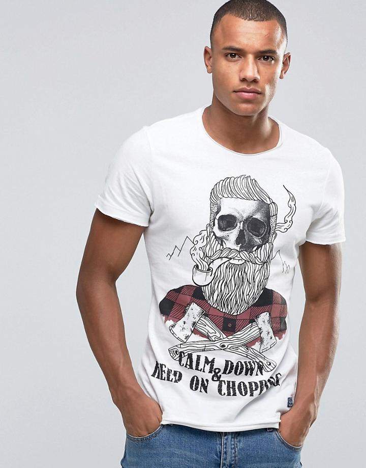 Blend Slim Skull Lumber T-shirt Off White - White