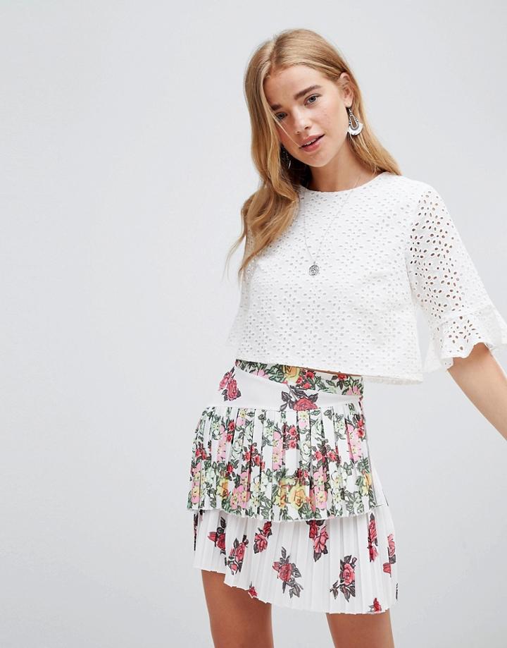 Asos Design Rose Printed Pleated Mini Skirt - Multi