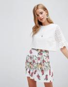 Asos Design Rose Printed Pleated Mini Skirt - Multi