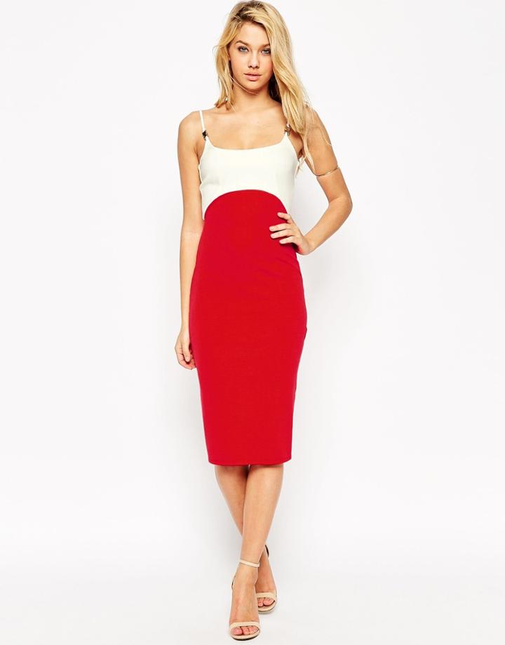 Asos Pencil Dress With Empire Seam And Metal Trim Detail