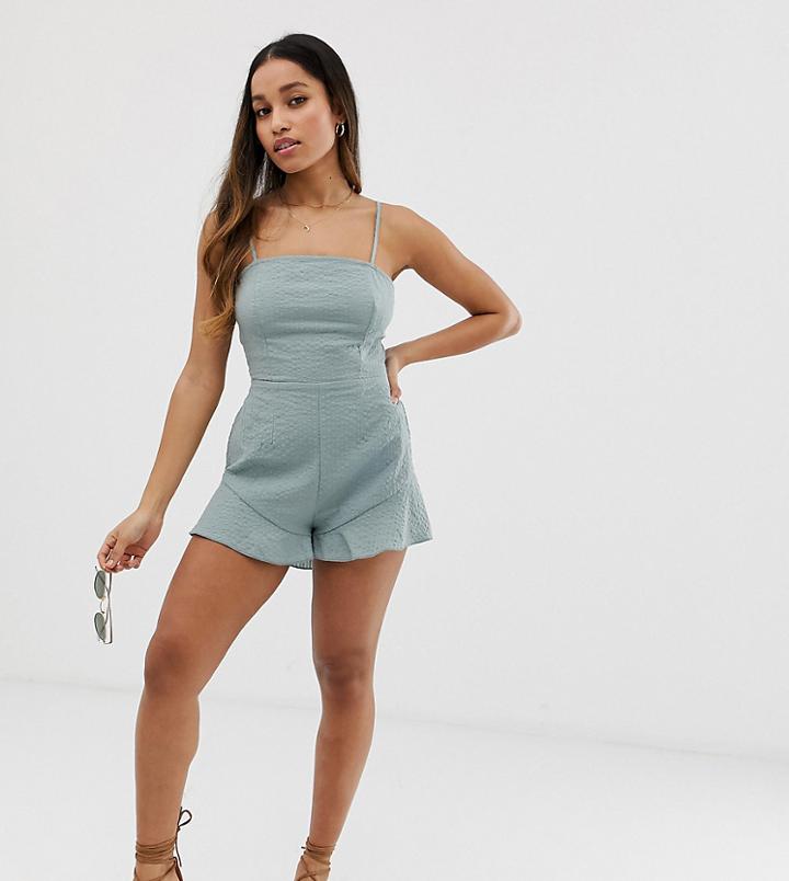 Asos Design Petite Frill Hem Self Stripe Cami Romper-green