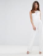 Lipsy Wide Leg Jumpsuit With Lace Overlay - White