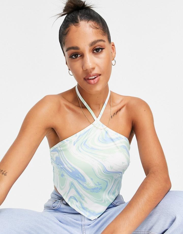 Asos Design Halter Scarf Cami In Marble Print-blues