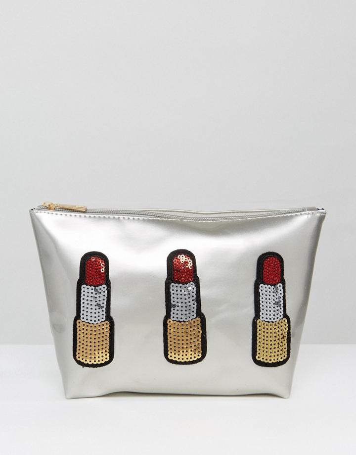 Yoki Makeup Bag With Sequin Lipstick - Silver