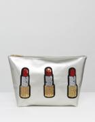 Yoki Makeup Bag With Sequin Lipstick - Silver