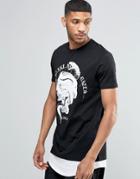 Asos Super Longline T-shirt With Snake Print And Curved Hem Extender - Black