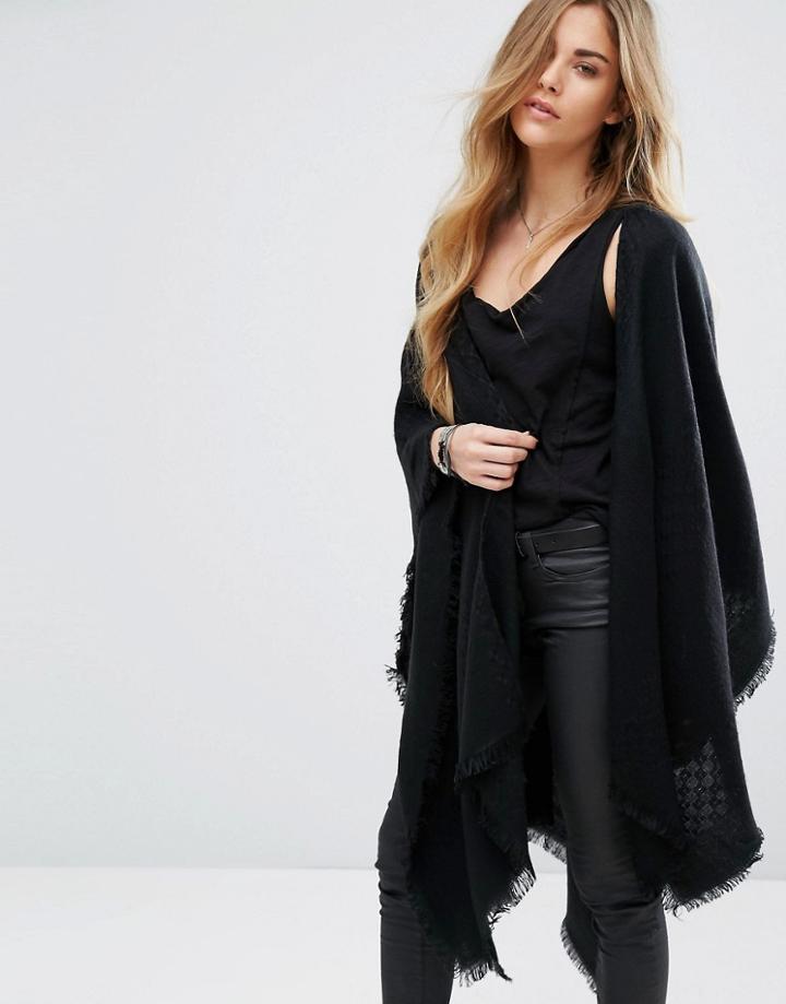 Vero Moda Poncho With Frayed Edge - Black