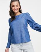 Vila Denim Top With Sweet Heart Detailing In Blue-blues