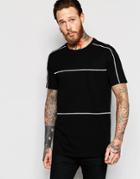 Asos Longline T-shirt With Contrast Piping In Black - Black