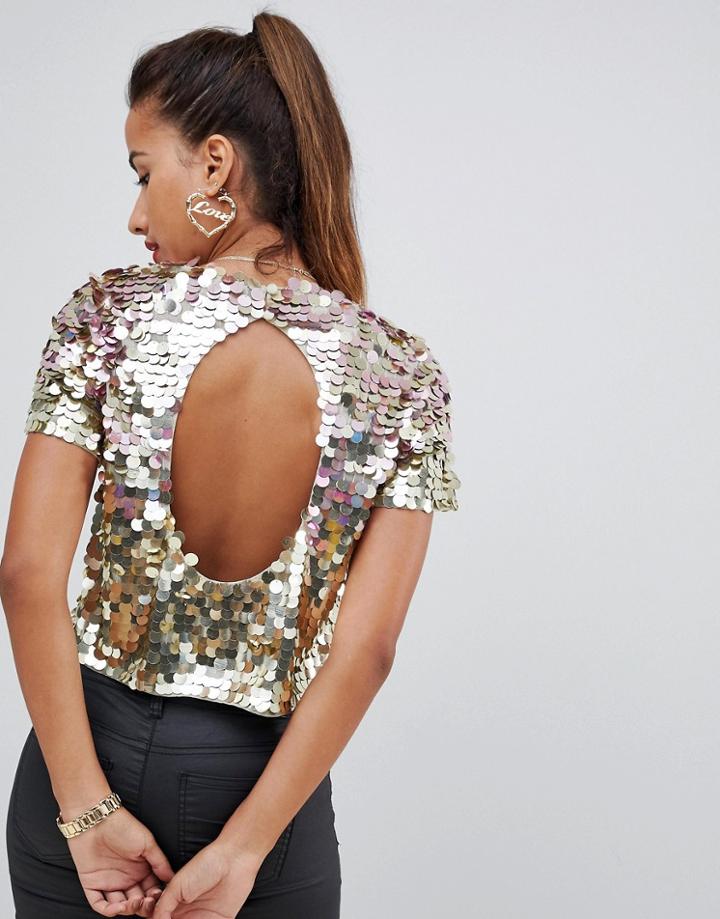 Asos Design Ombre Disco Sequin T-shirt - Gold