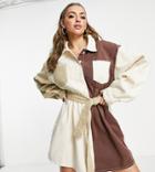 Missguided Color Block Shirt Dress In Brown