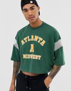 Asos Design Oversized Crop T-shirt With Mesh Inserts And City Print-green
