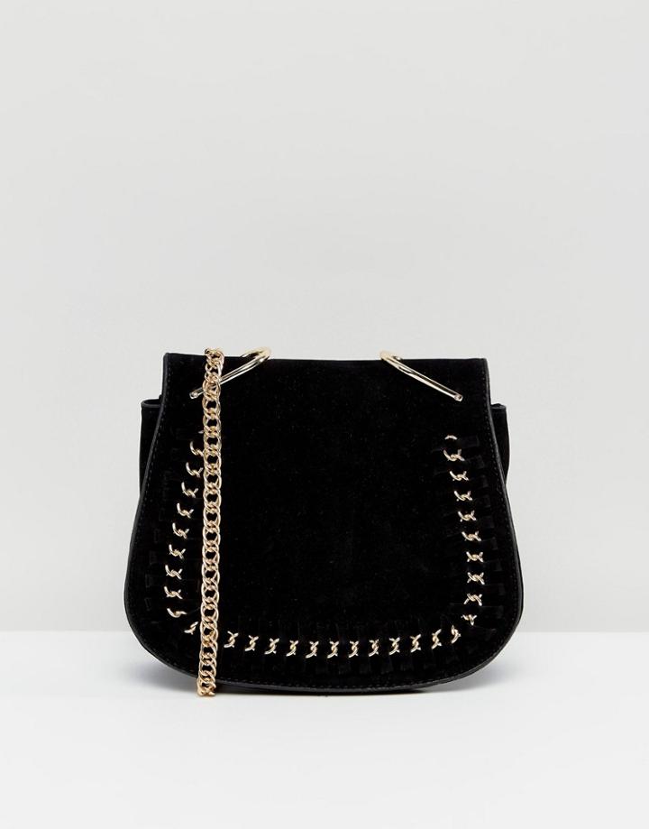 Yoki Fashions Suede Effect Across Body Saddle Bag - Black