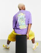 Asos Design Oversized T-shirt In Washed Purple With Cartoon Back Print
