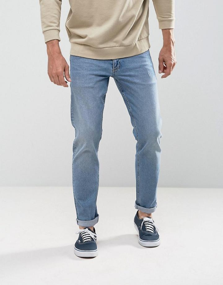 Asos Slim Jeans In Vintage Light Wash Blue - Blue