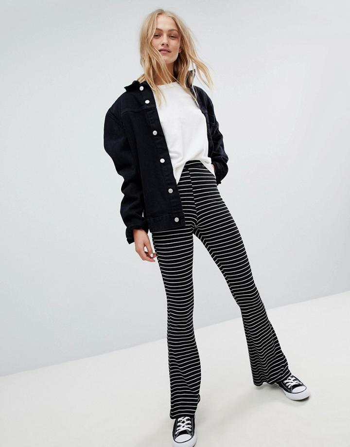 Daisy Street Flare Pants In Fine Stripe - Black